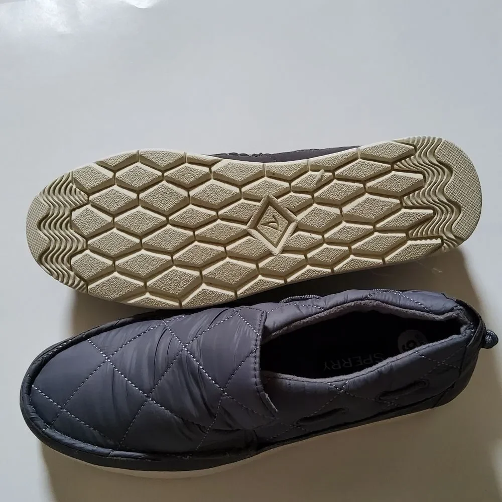 Sperry Moc Sider Quilt Nylon Slip On Shoe Grey Microfleece Cozy